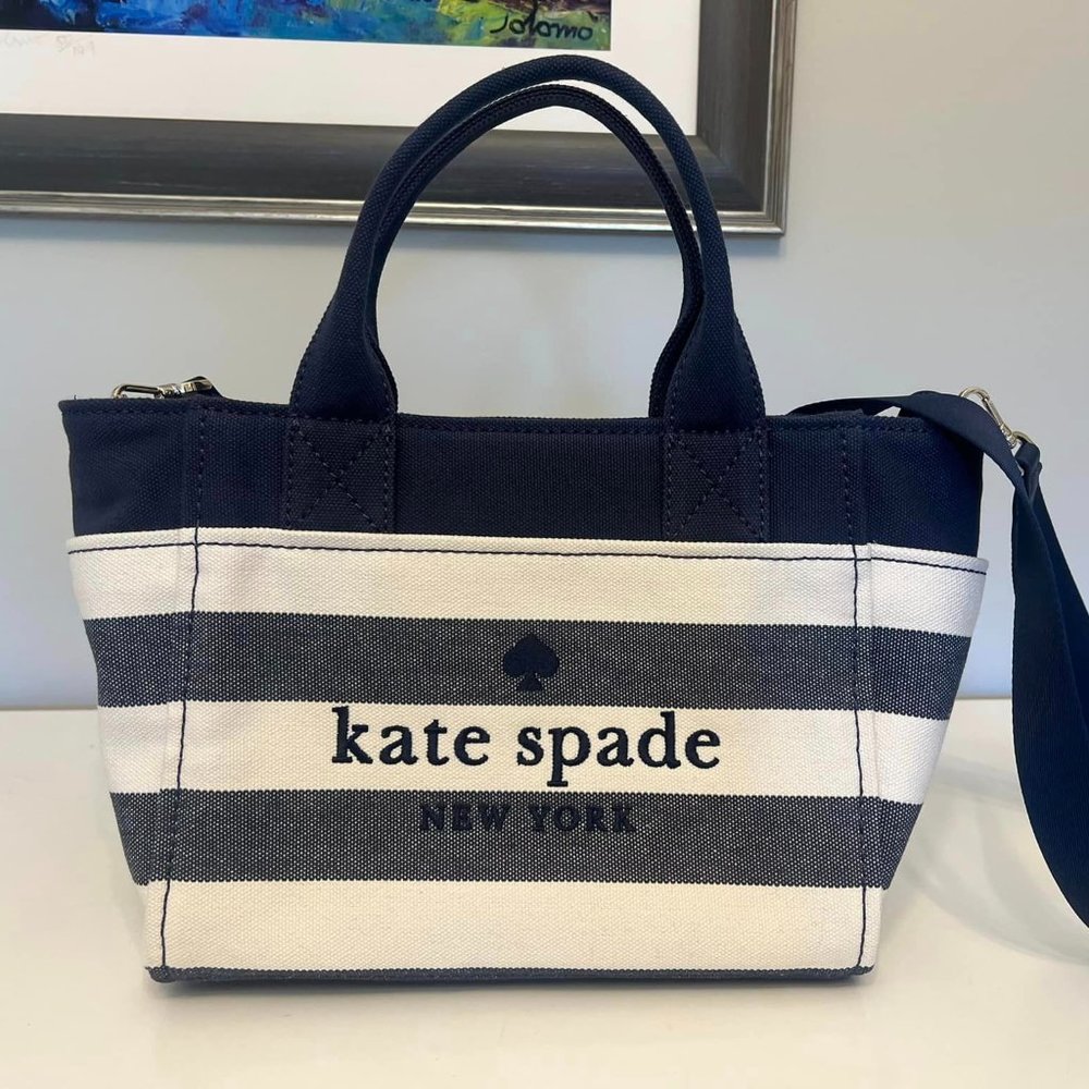 Kate Spade Jett Beach Time Striped Small Tote, Parisian Navy Blue